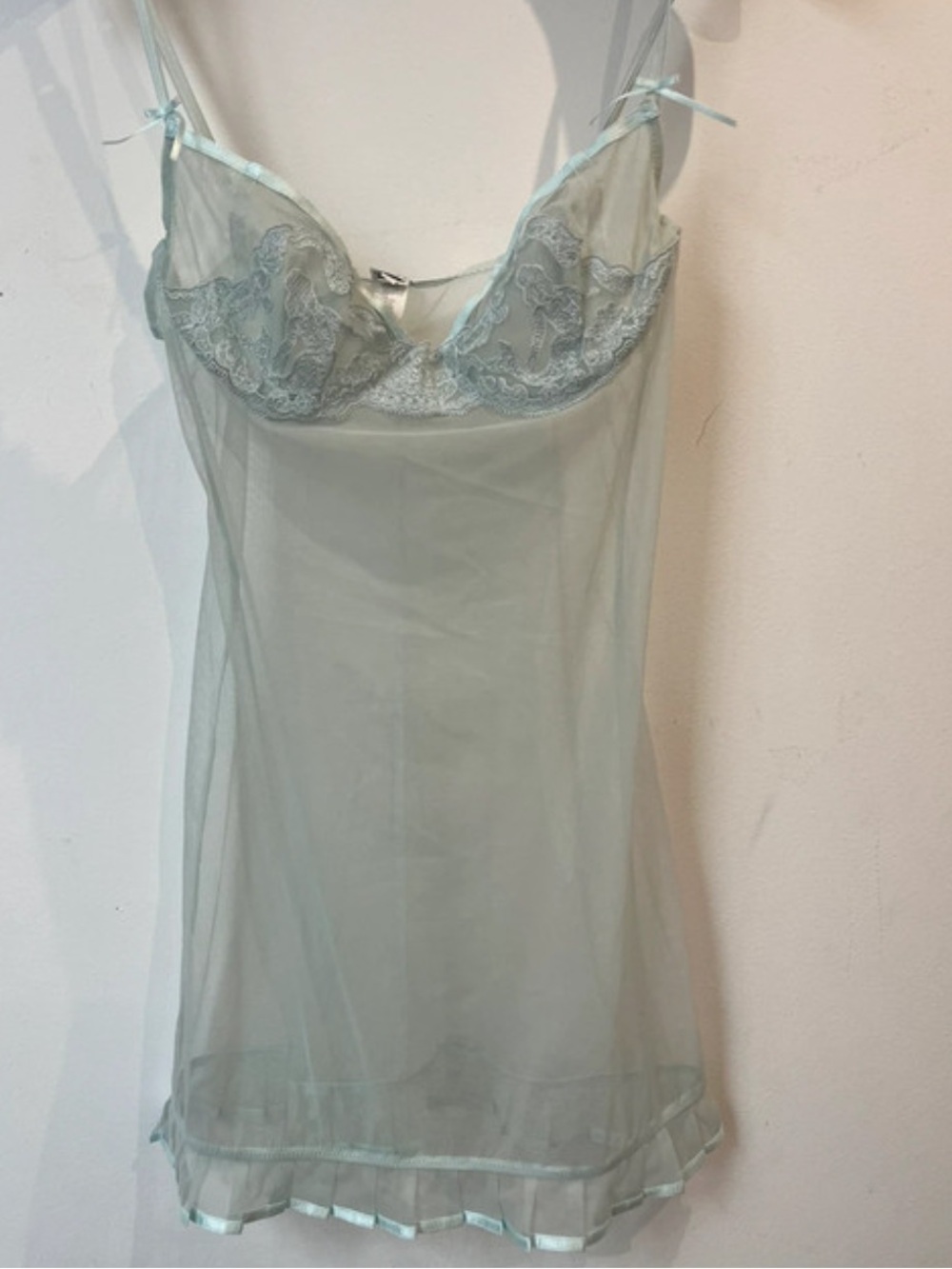 La Perla Sheer Lace-Trim Chemise in Mint
